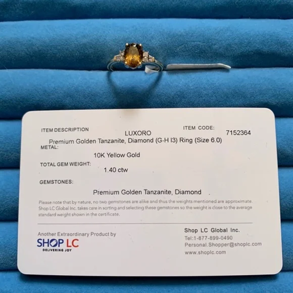 Luxoro 10K Yellow Gold Premium Golden Tanzanite, Diamond Ring - Size 6